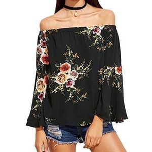 Off the Shoulder Floral Long Bell Sleeve Small